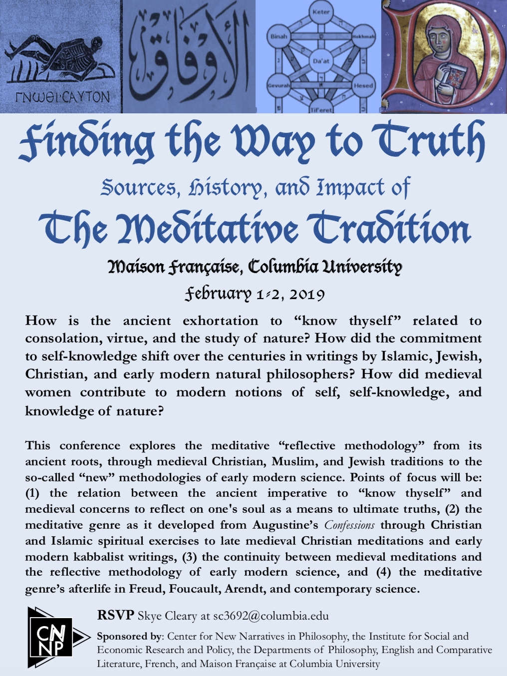 Blue poster of the Meditative Tradition event
